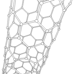 This is a depicition of a carbon-based nanotube. The structure has unique properties such as high tensile strength, high electrical conductivity, high ductility, high resistance to heat, and relative chemical inactivity. These are the types of structures that we saw at Composites Atlantic.